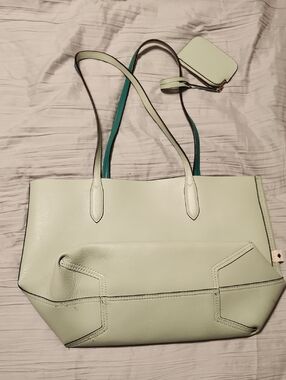 Kate SPADE Reversible Green Leather Tote Bag with Coin Pouch